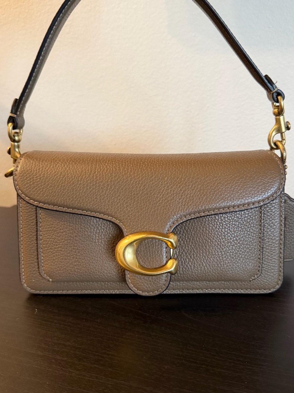 COACH TABBY Shoulder Bag 20 Polished Pebble Leather Dark Stone Brass